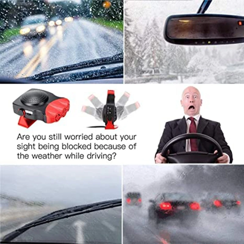 12V Car Heater Fast Heating Defrost Defogger 2 in 1 Windshield Defogger Winter Demister Fan Plug Into Cigarette Ligh
