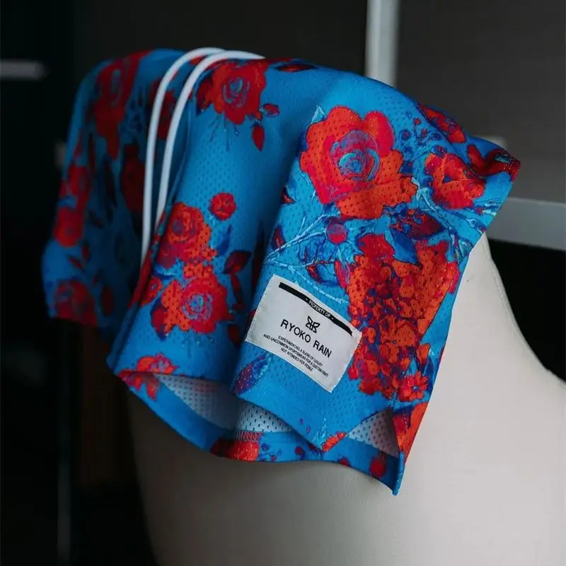 New men's and women's casual quarter pants flower logo design fashion men's shorts quick dry fitness basketball sports pants