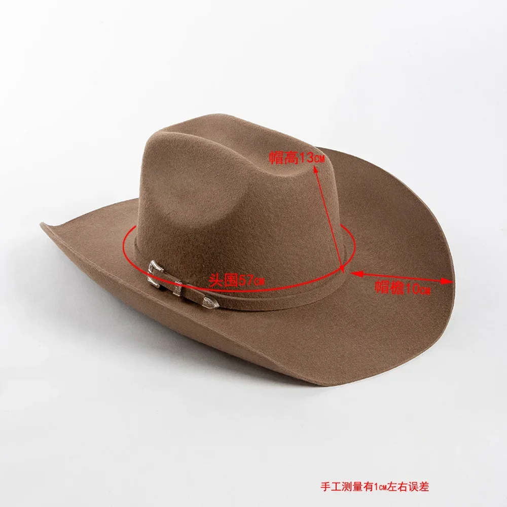 Wool Concave Shape Top Hat Fashion Belt Buckle Decorative Woolen Curling Wide Brim Fedora Hat Unisex Western Cowboy