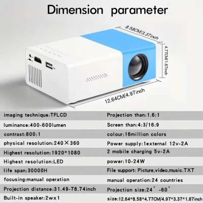 YG300 MINI Projector Portable Home Theater Smart TV Laser Beamer 3D Cinema LED Videoprojector for 4k 1080P Movie Via HD Port 2