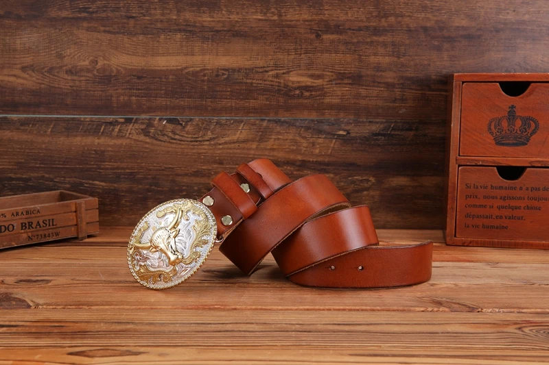 gold eagle big buckle full grain real leather 100% genuine leather hawk mens belts luxury high quality camel brown cowboys women