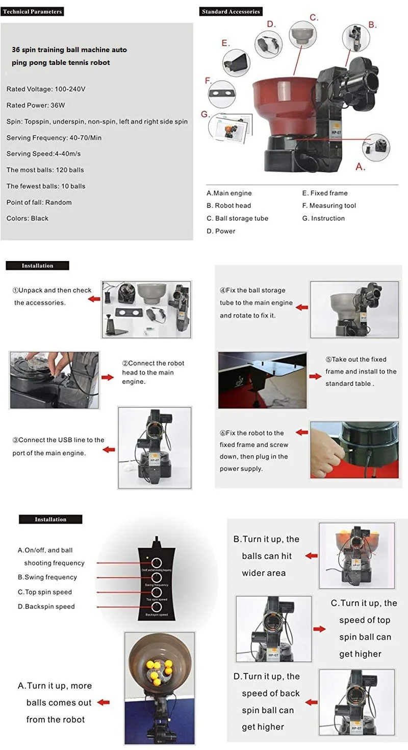Description Picture 3 of itemTable Tennis Robot Machine for Training Ball, Automatic Ping Pong Trainer, 100 Balls and Recycle Net, HP-07