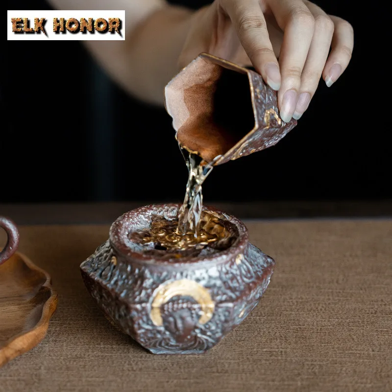 230ml Old Pottery Clay Jian Shui Zen Ceramic Gilded Tea Washing Retro Gilt Silve Cha Xi Tea Garbage Can Teaware Equipment Craft