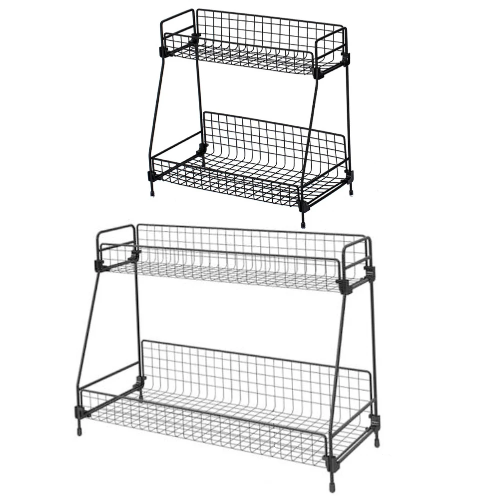 Standing 2 Tiers Spice Herb Jar Rack Holder Storage Organizer Counter Shelf Black: 3 - 5 Days Free Delivery Only UK