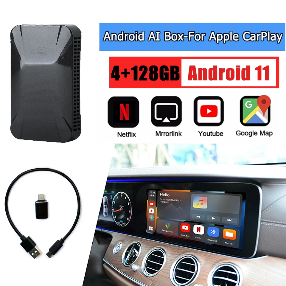 New 4GB+128GB CarPlay AI Box CP600 Android USB Box Universal For AUDI VW  Porsche Hyundai Peugeot Ford Mercedes W213 Youtube Play