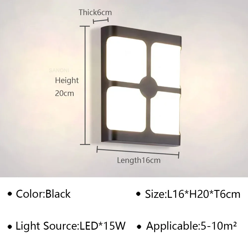 thumbnail image 1 of Lámpara de pared LED moderna para exteriores, resistente al agua, para jardín, pasillo, balcón, entrada, aplique de pared, decoración del hogar, accesorios de iluminación lustrosos, 1 of 5