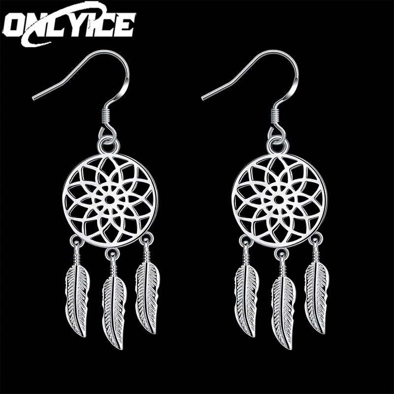 

Hot High Quality 925 Sterling Silver Dream Catcher Feathers Earrings for Women Fashion Party Wedding Accessories Jewelry Gifts
