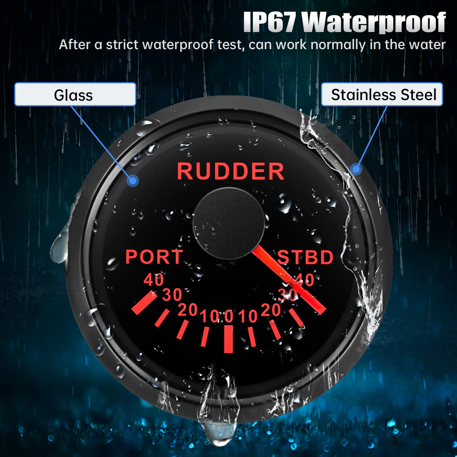 ZMFJH PORT-STBD 52mm 방향타 각도 표시기 (7색 조명 포함) 보트 해양 방향타 각도 표시 미터 0-190옴 12V 24V