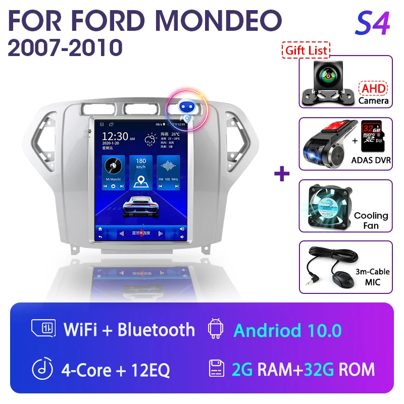 Srnubi Android 11.0 Car Radio for Ford Mondeo mk4 Galaxy A/C 2007-2010 Multimedia Video 2Din 4G WIFI GPS Carplay Navigation car with movie player Car Multimedia Players