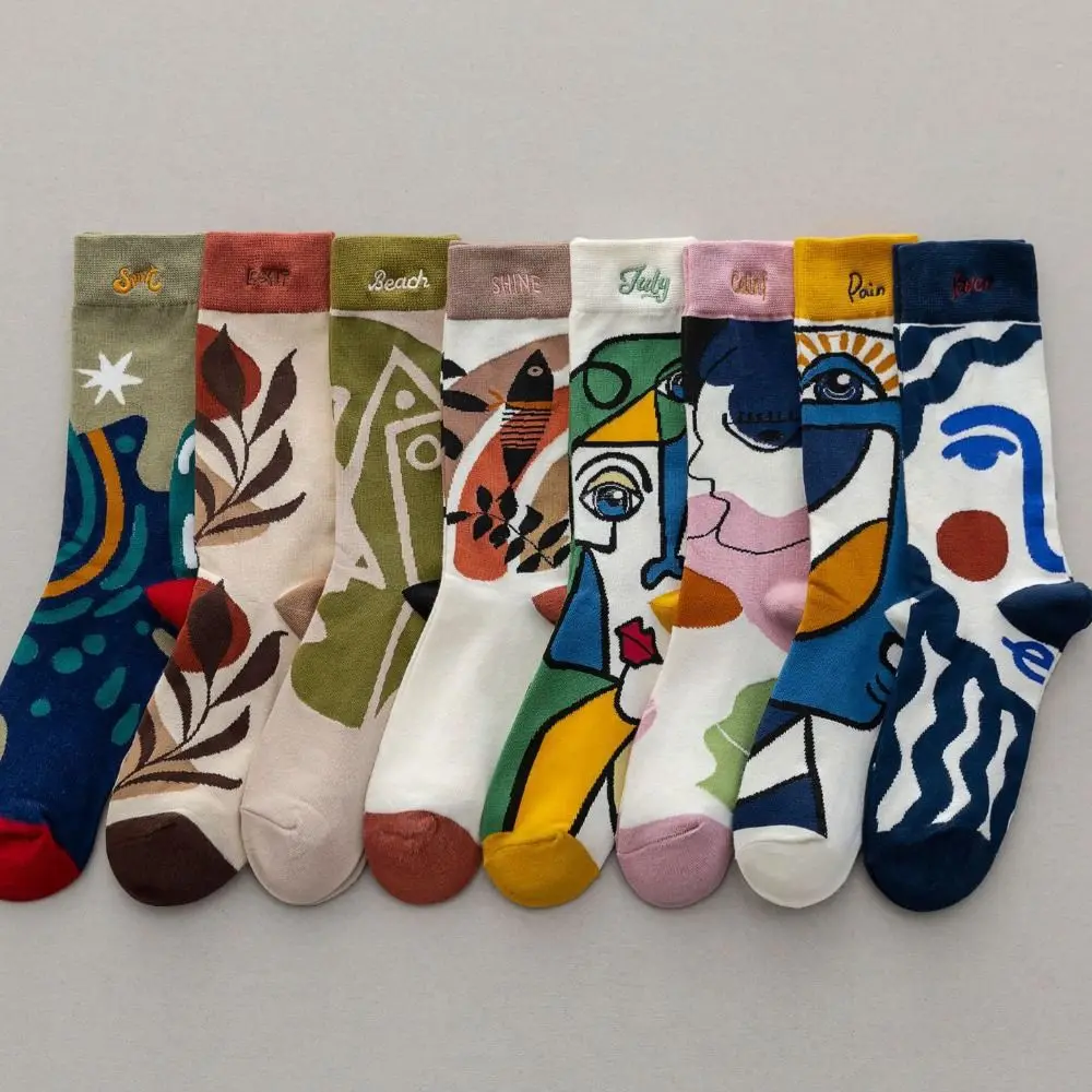 

Носки женские в стиле ретро Харадзюку, модные хлопковые удобные, с вышивкой абстракции, с надписью