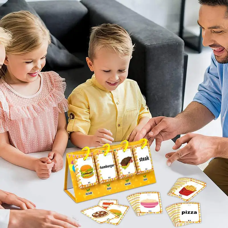 Educational Flash Cards Food Recognition Preschool Toys Cognitive Toy For Toddler Learning Double Sides Cards For Language