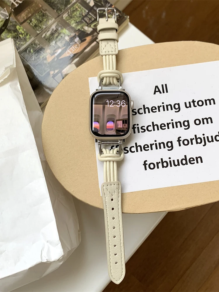

Luxury Soft Rope Leather Watch Band For Apple Watch 41mm 38mm 40mm 42 44 49 45 New Casual Girl Strap For iwatch 8 7 6 5 SE 4 3 2