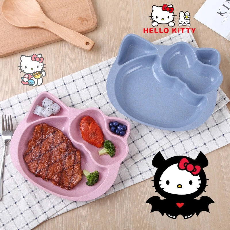Sanrio 헬로 키티 어린이 저녁 식사 접시 분할 테이블 접시 저녁 식사 접시 분리 가정용 성인 Anti-fall 플라스틱 접..