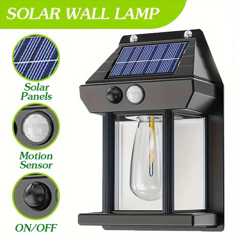Waterproof Solar Powered Outdoor Wall Light with Motion Sensor for Security and Decoration