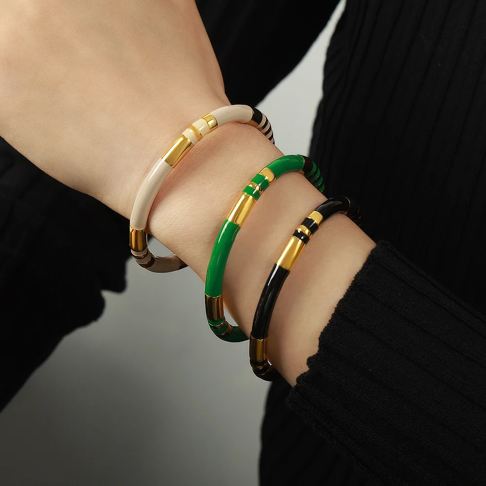 G&D Colored ethnic style titanium steel enamel drip glaze craft open bracelet for women's gift jewelry