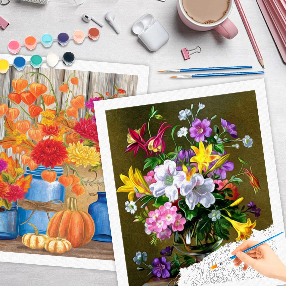 RUOPOTY Painting By Numbers On Canvas Flower Art Supplies Crafts Watercolor Oil Art Picture Paint Canvas Art Painting Home Decor