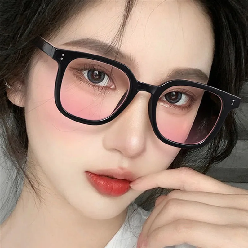 

Fashion Glasses Women Blush Sunglasses Anti Blue Light Sun Glasses Round Frame Flat Mirror Girl Decorative Cute Eyewear