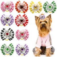 50/100pcs Pet Dog Hair Accessories Diamond Dog Hair Bows Love Style Pet Dog Ribbon Bow Rubber Bands Dog Supplies Samll Dog Bows 1