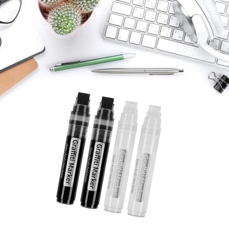 2pcs 낙서 마커 페인트 마커 15mm 와이드 팁 드로잉을위한 대형 아크릴 페인트 펜 DIY Crafting Writing and Drawing