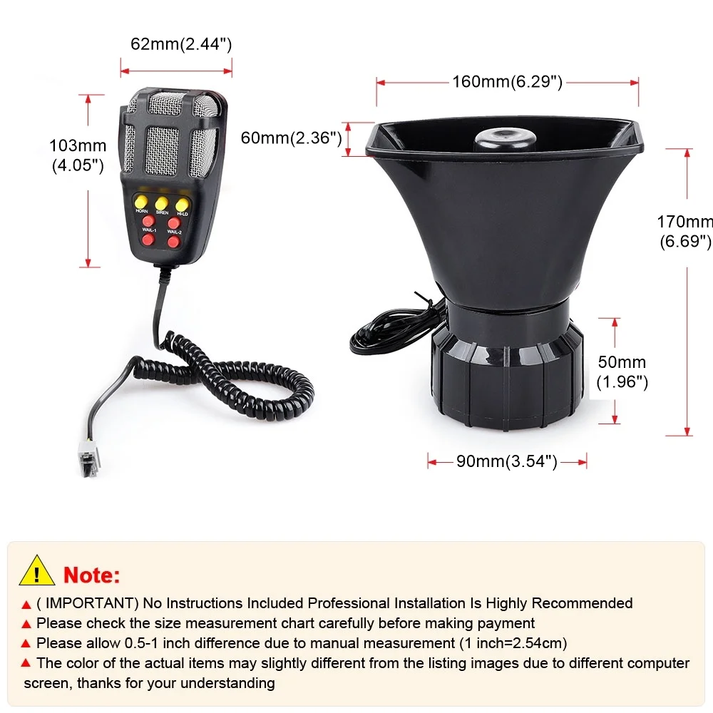 7 Sound Car Alarm Horn DC 12V 100W 125dB with MIC Loud Motorcycle Siren Vehicle Truck Warning Loudspeaker Plastic Police Firemen