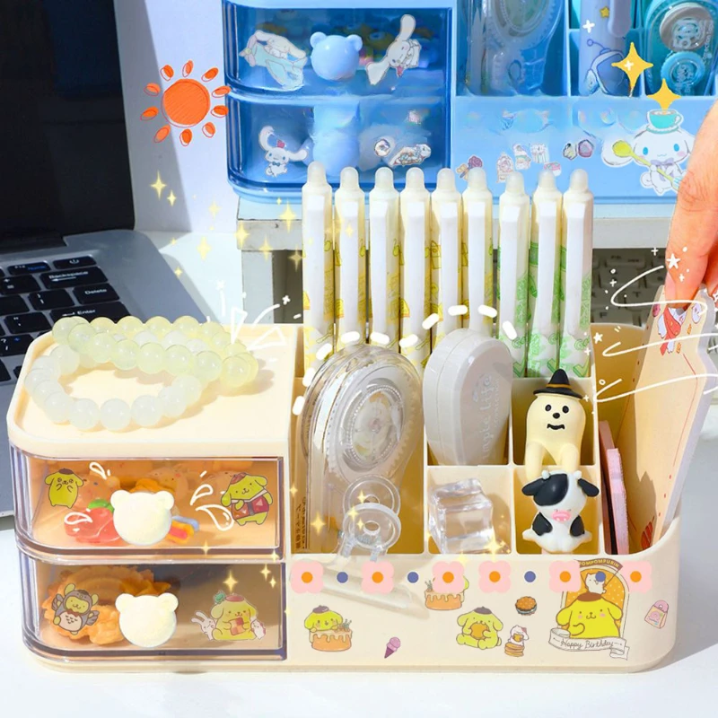 Cute Pen Holder Storage Box Organizer Drawer-type Desktop Stationery Storage Box Kawaii Sanrio Kuromi Pen Storage Holder Stand