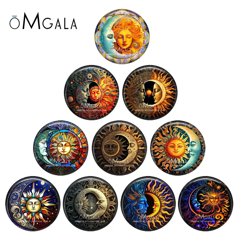 Fashion Punk Sun And Moon Face Art Patterns 12Mm/18Mm/20Mm/25Mm Round Photo Glass Cabochon Demo Flat Back Making Risultati