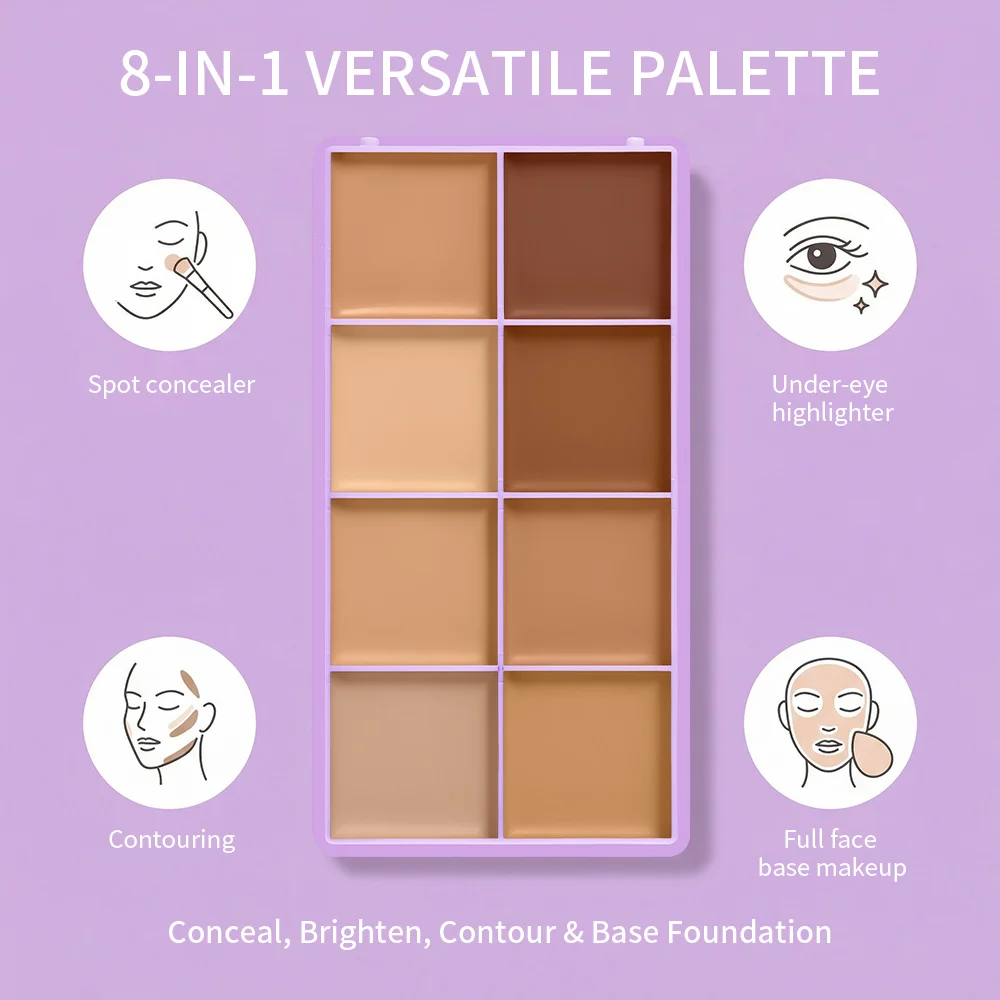Palette Correttore 8 Tonalità per Naso e Viso: Copre Occhiaie, Rossori e Imperfezioni della Pelle - Effetto Contouring Soft Mist Avanzato - immagine 6