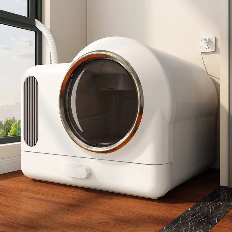 Inteligentna kuweta z automatycznym obiegiem powietrza, samoczynnie neutralizująca zapachy, duża, zamknięta toaleta dla kota z kontrolą zapachów i wentylacją.