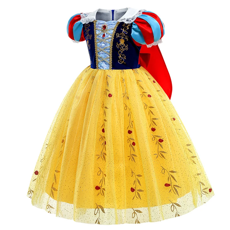 

3-10Y Snow White Princess Dress For Halloween Christmas Mesh Ball Gown Party Girls Cosplay Yellow Dresses Costume Kids Clothes