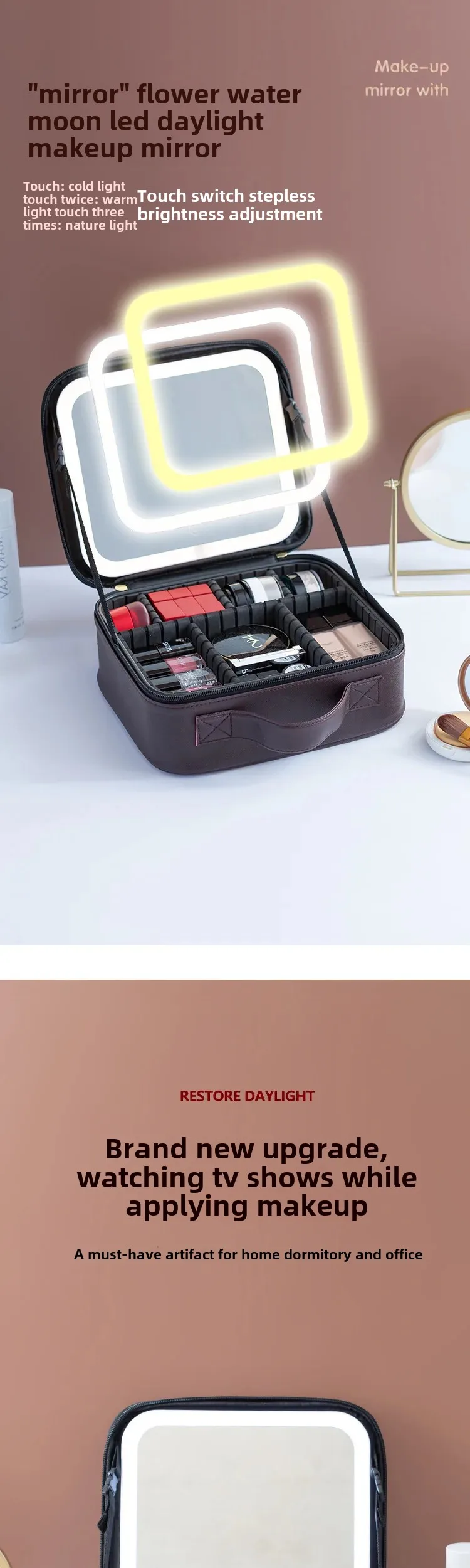 LED Lighted Travel Makeup Bag with Mirror – Portable Cosmetic Storage Case with USB Cha... - SKU TMO16582 - UGI Packaging