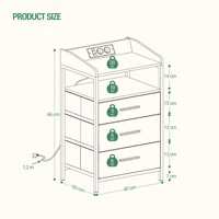 Прикроватная тумбочка Hzuaneri со светодиодной подсветкой и зарядной станцией, приставной столик с 3 тканевыми ящиками и полками, с USB-портами, розетками — изображение 4