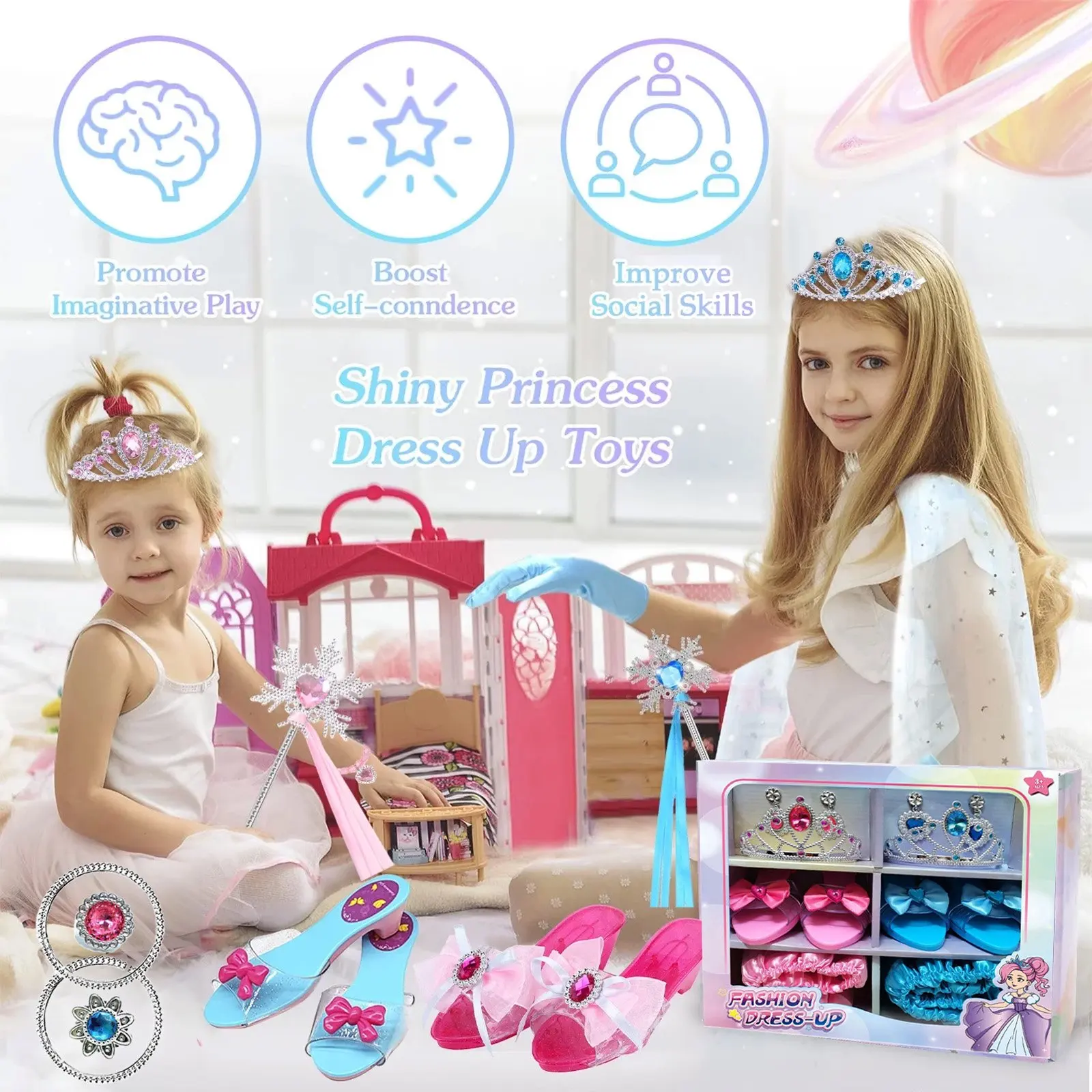 Girl Pretend Play House Toy, Princess Dress Up Toys, Girls Role Play Gift for 3-6 Year Old Girl, Princess Dress Up for Girls 3-6 2