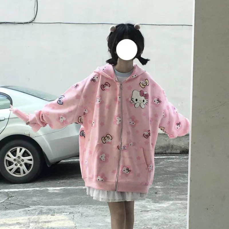 

Милый кардиган на молнии Hello Kitty полако в национальном стиле, свитшот, женская модная куртка в Корейском стиле на весну и осень