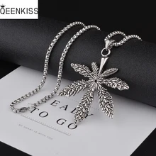 

QEENKISS NC880 Fine Jewelry Wholesale Fashion Trendy Woman Man Birthday Wedding Gift Hip Hop Leaf Maple Titanium Steel Necklace