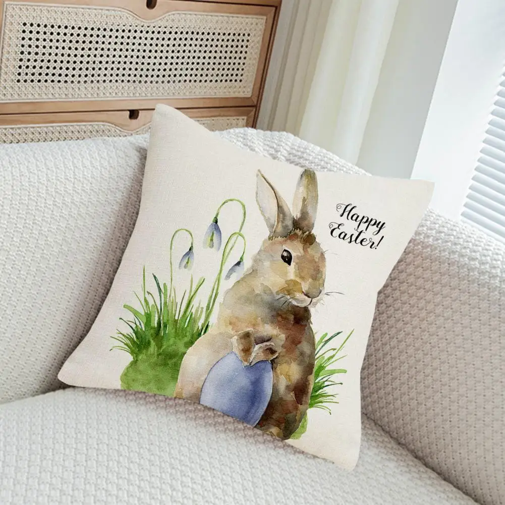 

Pillow Cover Hidden Zipper Dust-proof Linen Happy Easter Bunny Throw Pillow Case Home Decor Household Supplies Наволочка