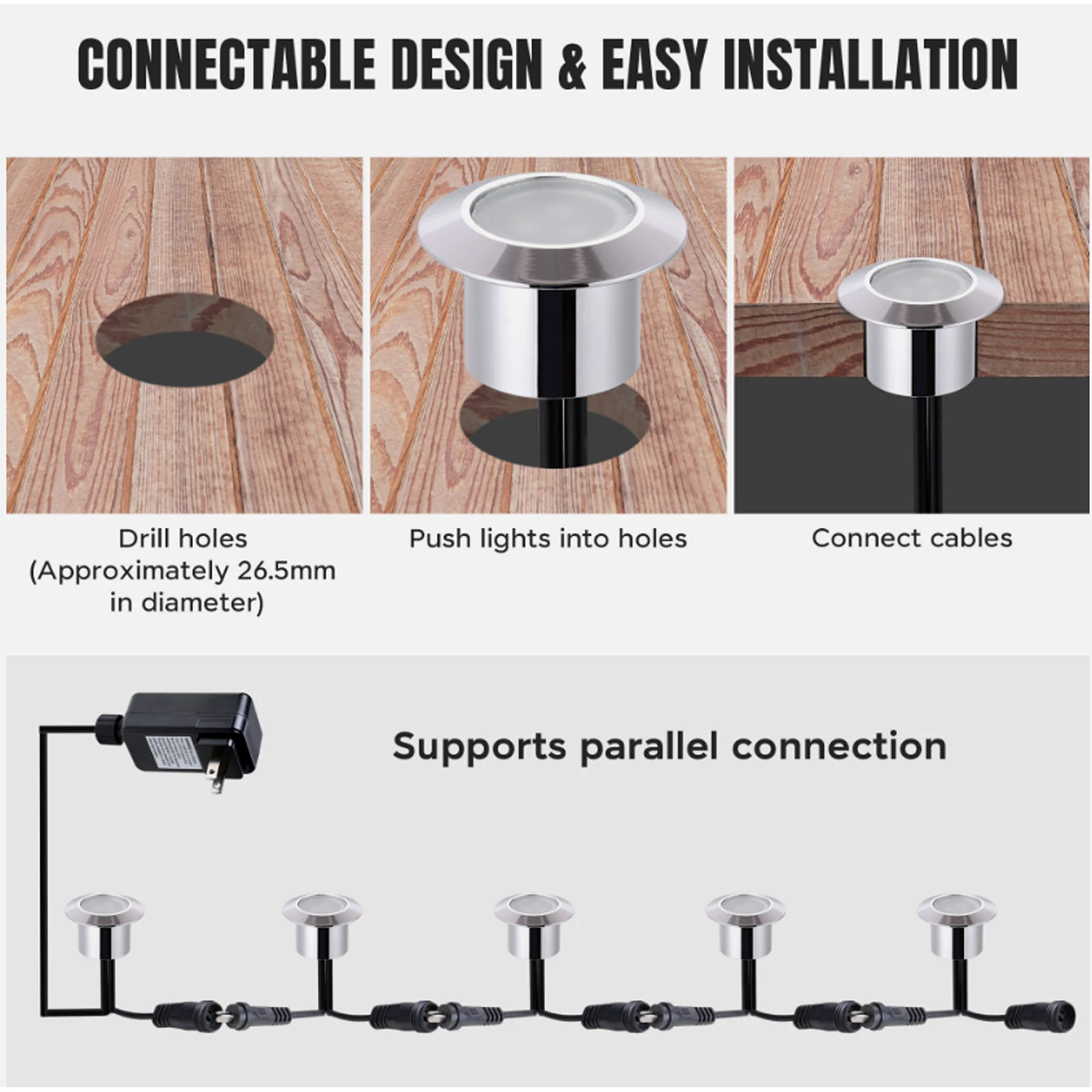 LED Deck Light 10/16PCS Outdoor DC12V Waterproof Underground Bulb Lamp EU/AU/UK/US Plug