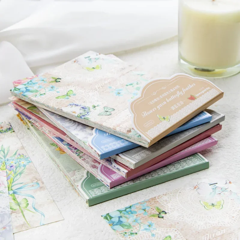 

30Sheets Butterfly Material Paper Flower Lace Feather Floral Base Decoration DIY Notebooks Supplies Scrapbook Cut 17*11CM