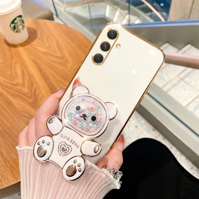 Luxury Plating Silicone Case with Bear Holder & Stand Feature