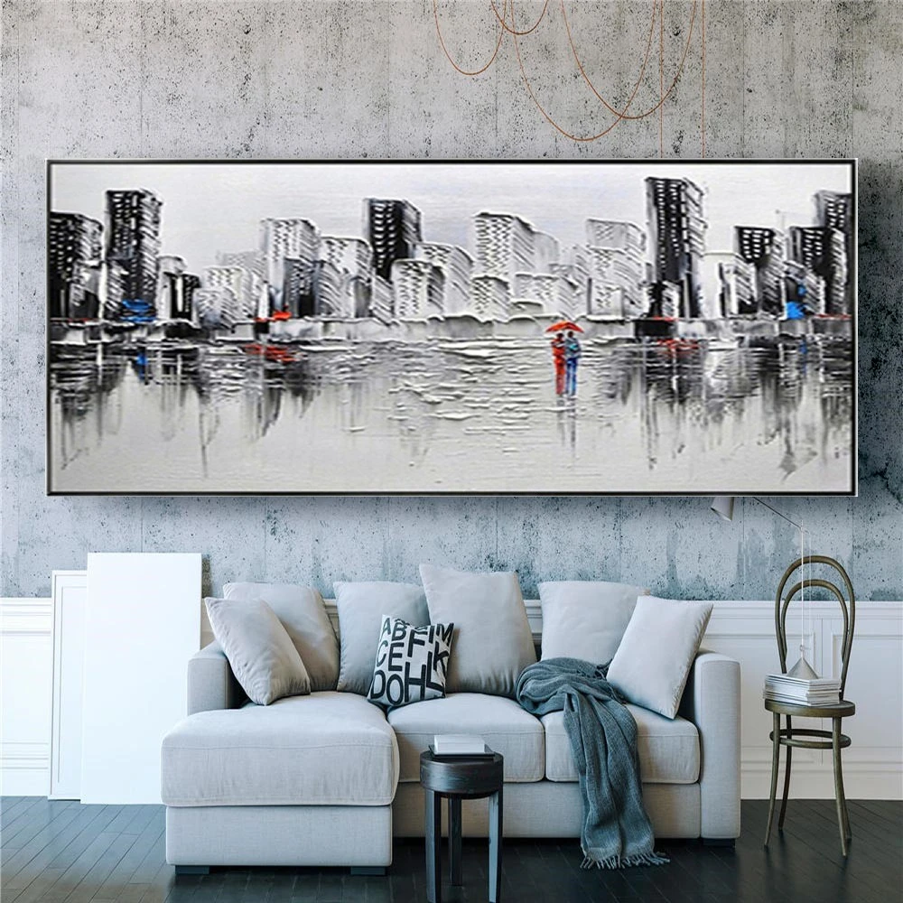 

Pop Handmade Oil Painting City Lover Knife Paintings On Canvas Modern Landscape Tree Wall Art Picture For Home Decor Life Beauty