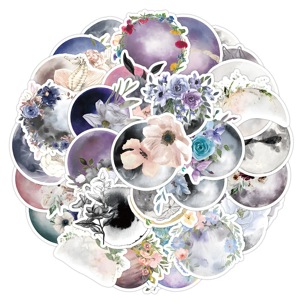 

50Pcs Cosmic Purple Flowers Stickers for Laptop Stationery Waterproof Album Scrapbook Sealing Decals Kids Toys Birthday Gifts