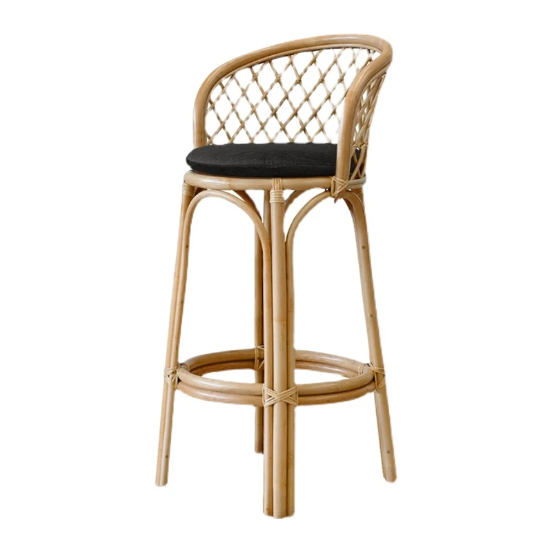 

Household Japanese-Style Simple Bar Stool Mid-Ancient Rattan Kitchen Island Backrest High Chair B & B
