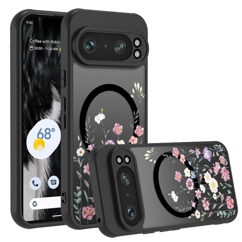 Matte Magnetic Purple Flowers Phone Case with Magsafe Wireless Charging Compatibility