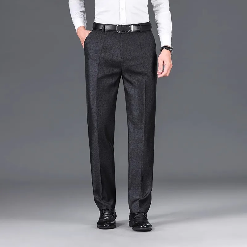 Men Business Casual Suit Pants Solid High Waist Straight Office Formal Trousers Classic Style Long Pants