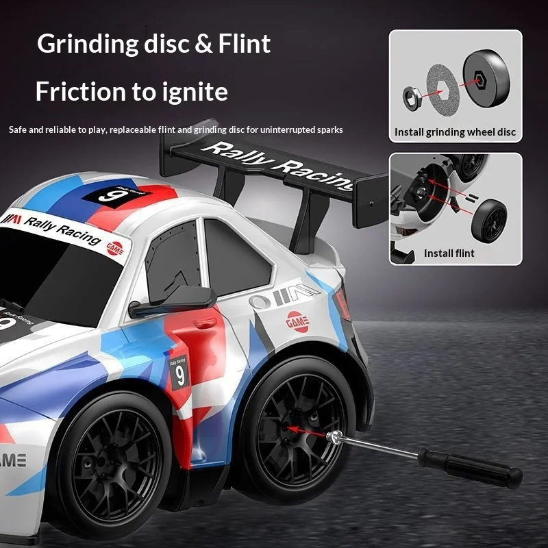 Voiture RC Drift 4x4 à commande proportionnelle en pleine course de nuit, traînée lumineuse des LED