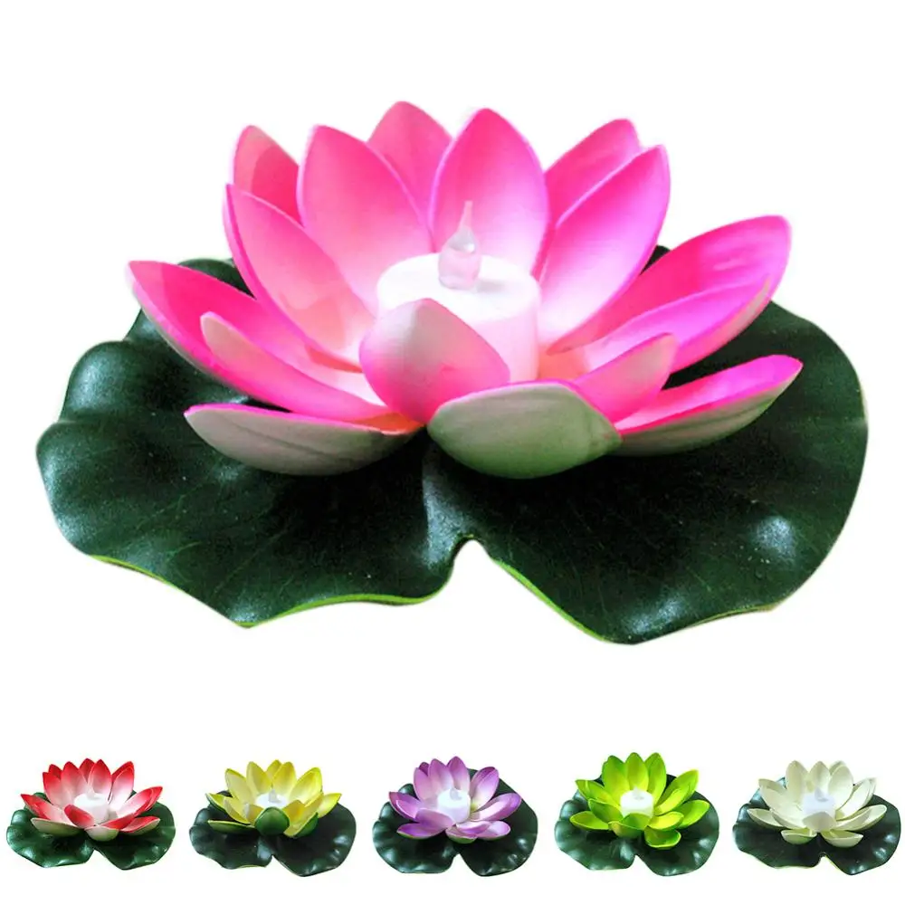 LED Light Artificial Lotus Flower Floating Floral Lamp Floating Lotus Fake Plant Water Lily Simulation Lotus Garden Decoration