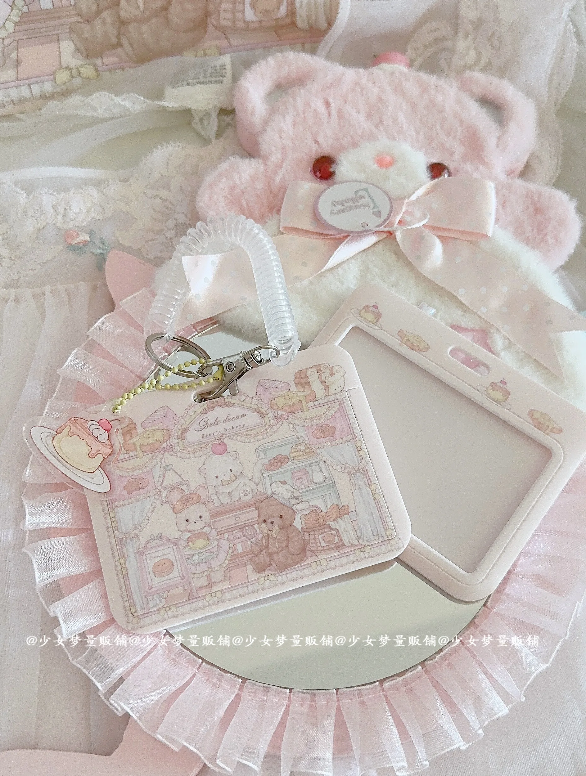 

Girl's Dream Bunny Bear Design Bus /Meal/ID Card Holder horizontal Cute Portable Cards Sleeve with Sliding Cover for Girls