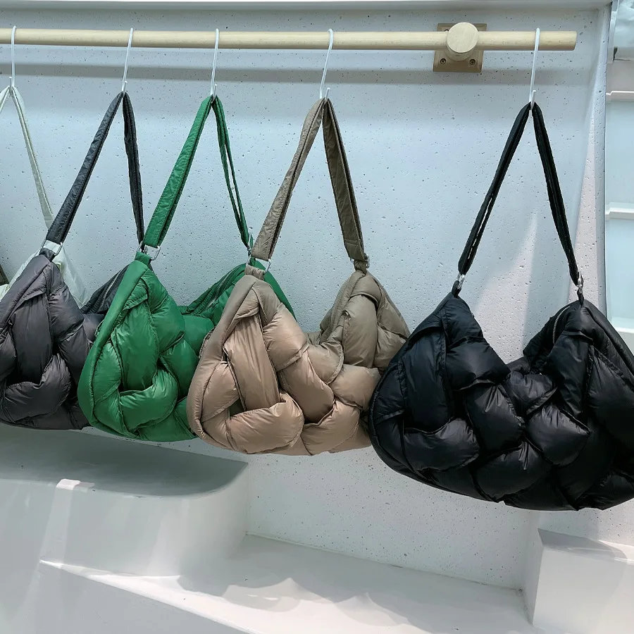 Fashion Woven Padded Women Shoulder Bags Designer Nylon Down Cotton Crossbody Bags Casual Hobos Puffer Bag Large Tote Bag 2023