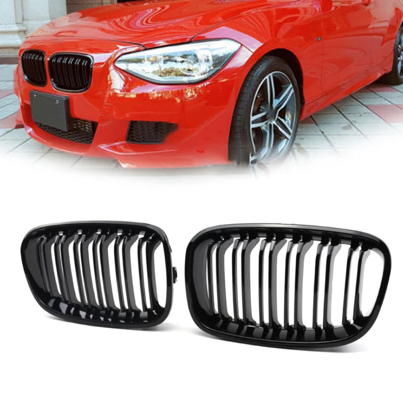 

New Car Front Bumper Grilles Kidney Racing Grill Double Slat Grille For BMW 1 Series F20 F21 2011-2014 Gloss Black Auto Styling