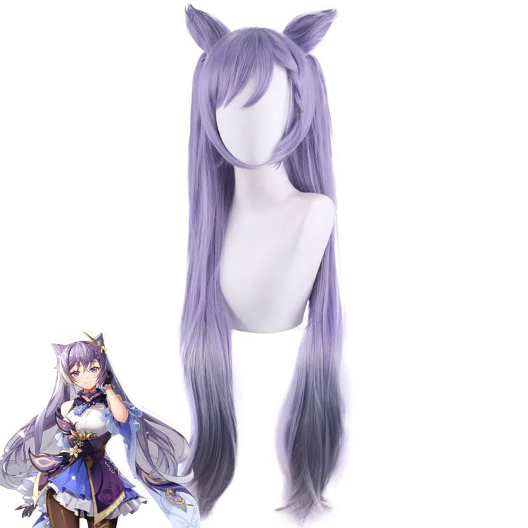 

Genshin Impact Keqing Cosplay Wig Purple Long High Quality Heat Resistant Synthetic Hair Headwear Cosplay Halloween Wigs
