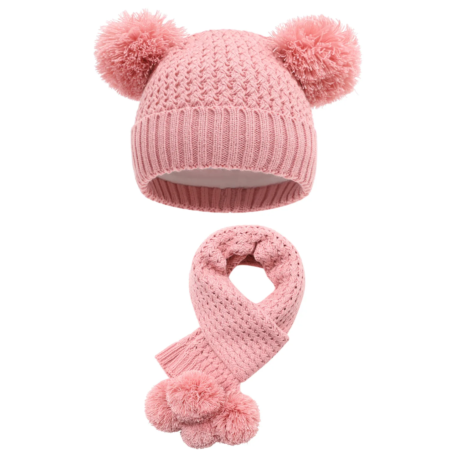 Hat Scarf Set Winter Girl Beanie Pompom Acrylic Knit Cap Autumn Warm Soft Skiing Accessory For Outdoor Cold Weather